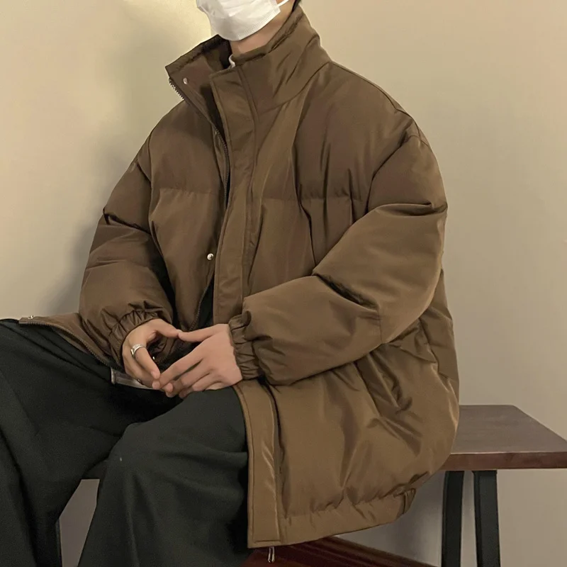 Winter Jacket Men Warm Fashion Brown Black Thicken Jacket Men Streetwear Dress Korean Loose Thick Short Coat Mens Parker Clothes