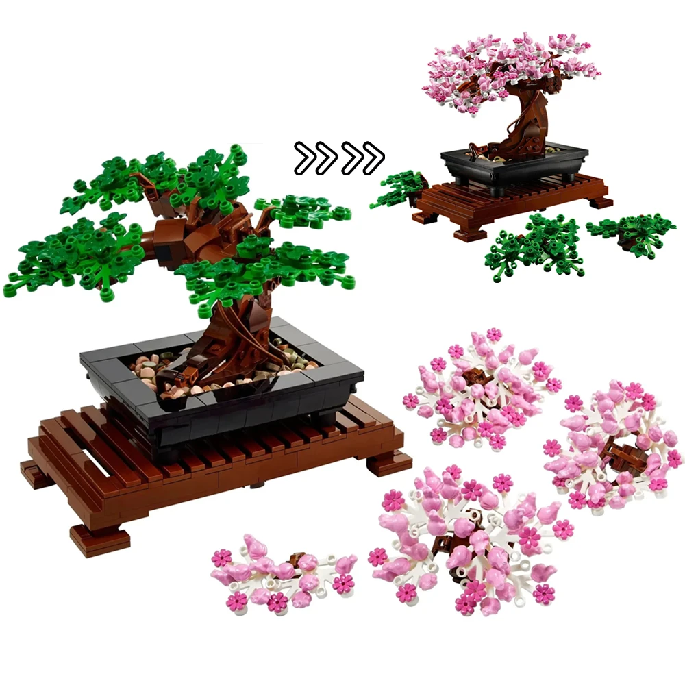 

FIT 10281 Bonsai Tree Flower Bouquet Perpetual Building Block Bricks Model Home Decoration Plant Potted Gift Kid Set
