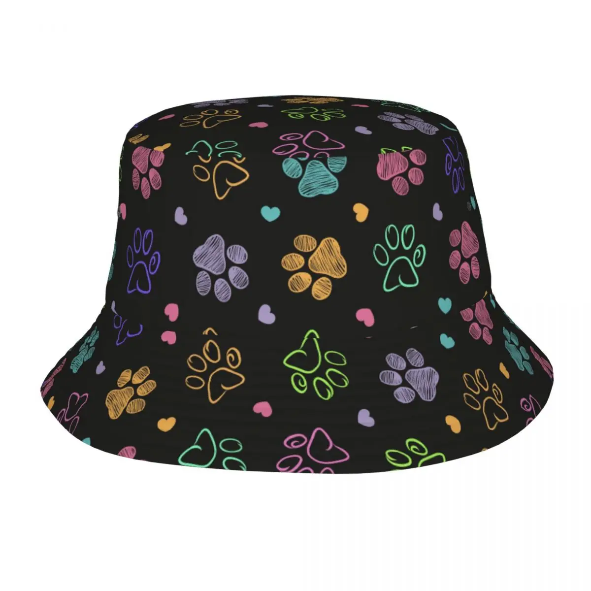 

Girl Bucket Hat Doodle Paw Print Summer Beach Vacation Getaway Headwear Packable Hiking Fisherman Hats Dog Cat Boonie Hat Gift