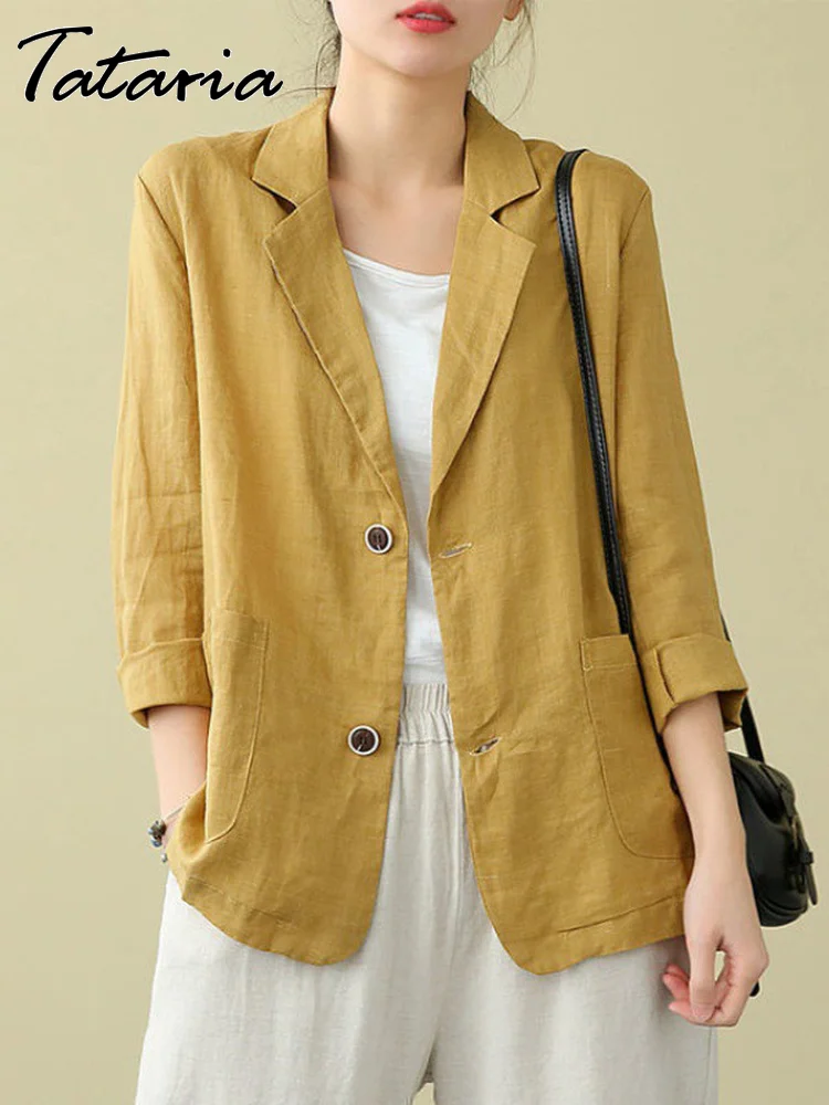 

Cotton and Linen Suit Jacket Women 2023 Summer New Blue Retro Thin Blazer All-match Casual Loose Suit Coats Outfit for Women