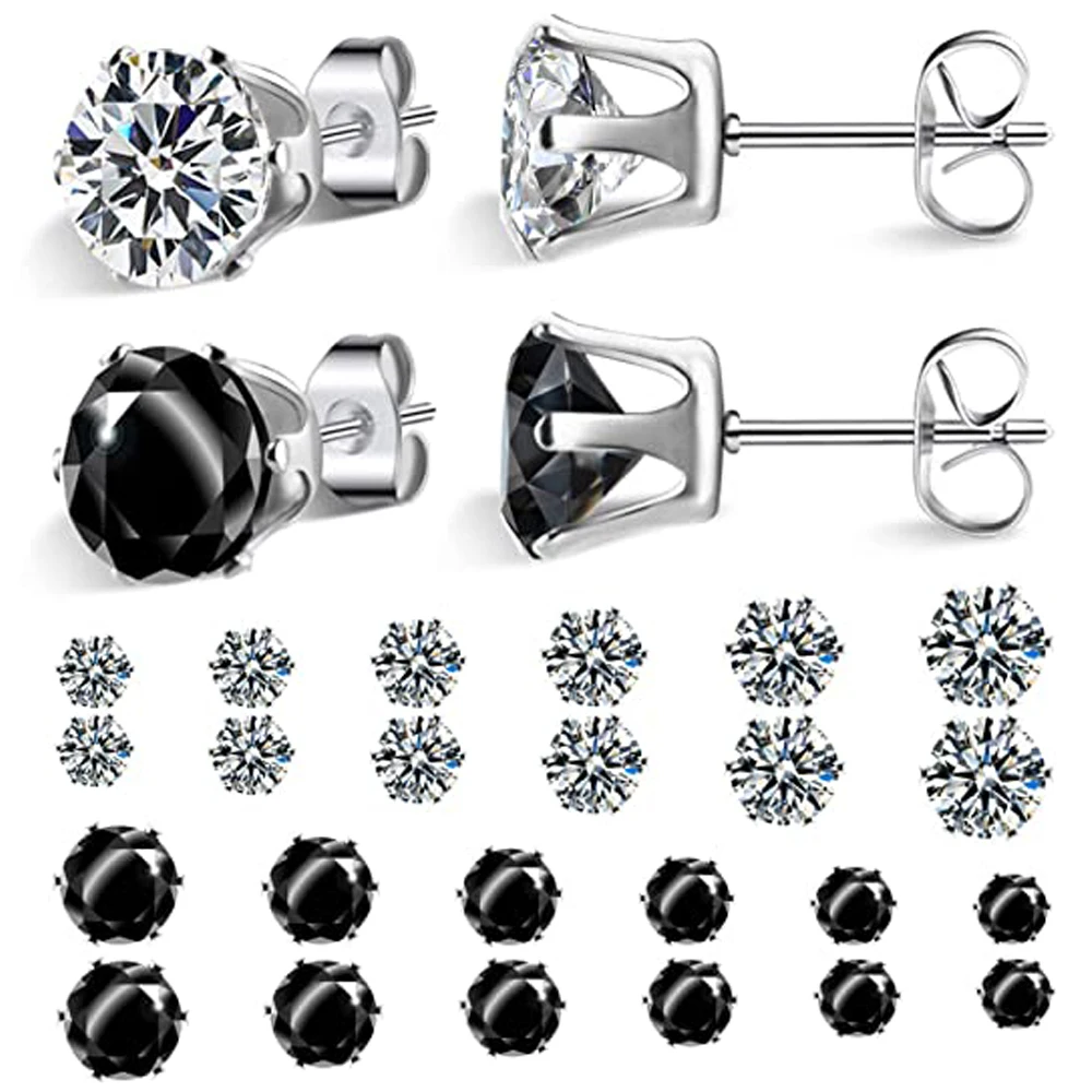 

1 Pair Stainless Steel Cubic Zirconia Stud Earrings for Women Men CZ Halo Hoop Huggie Earrings Set