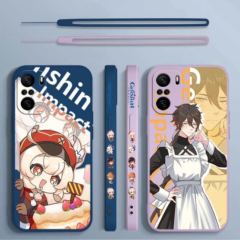 

Genshin Impact Klee ZHONGLI Phone Case For Xiaomi Redmi Note 12 12Pro 11 11S 11T 10S 10 9S 9T Pro Plus 5G Liquid Left Rope