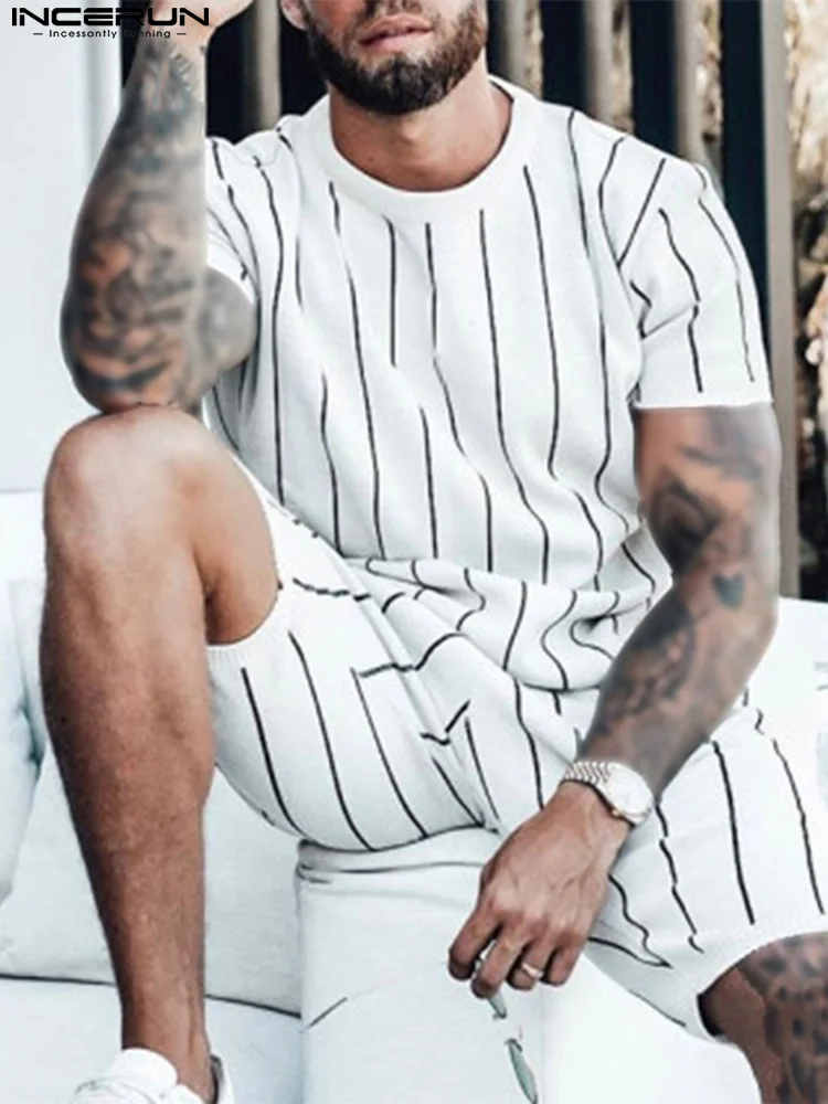 

Handsome Well Fitting New Men Tie-dye Suit 2 Pieces Fashion Hot Sale Short-sleeved Shirts Shorts Casual Suits S-5XL INCERUN 2022