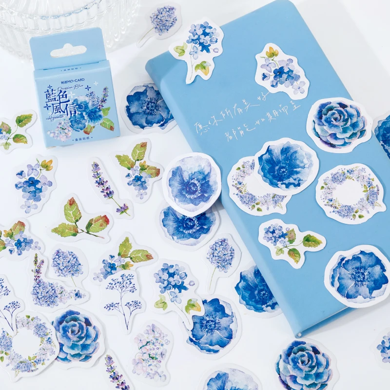 

Blue Flower Phone Aesthetic Stickers Decoracion Scrapbooking Accessories Sticker Flakes School Supplies 46PCS