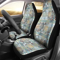 blue gold plaid floral flowers car seat covers pair 2 front seat covers car seat protector car accessories