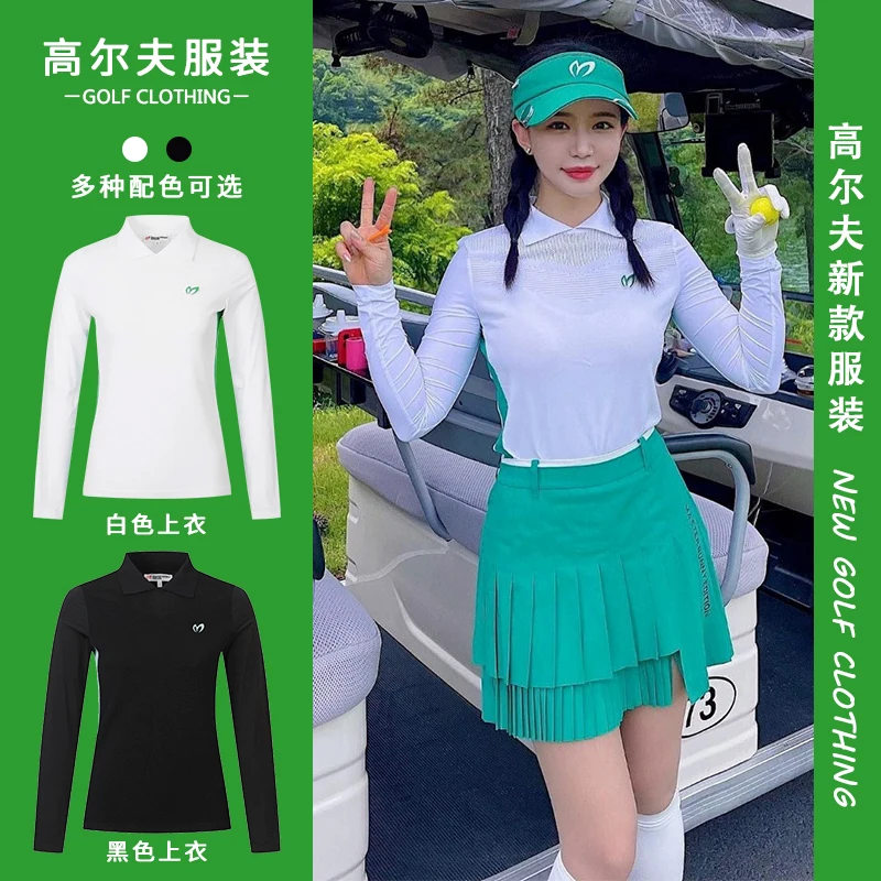 

23 New Korean Golf Apparel Women's Knitted Sunscreen Long Sleeve Versatile Slim Fit Top Wear