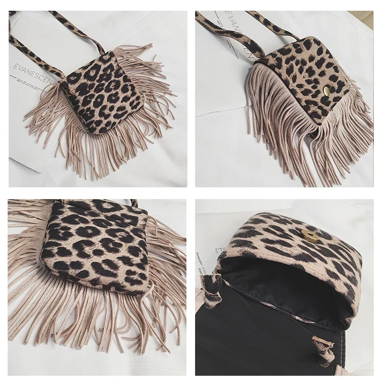 Vintage Leopard Children's Tassel Messenger Bags Cute Baby Accessories Purse Handbags for Kids Lovely Girls Small Shoulder Bag