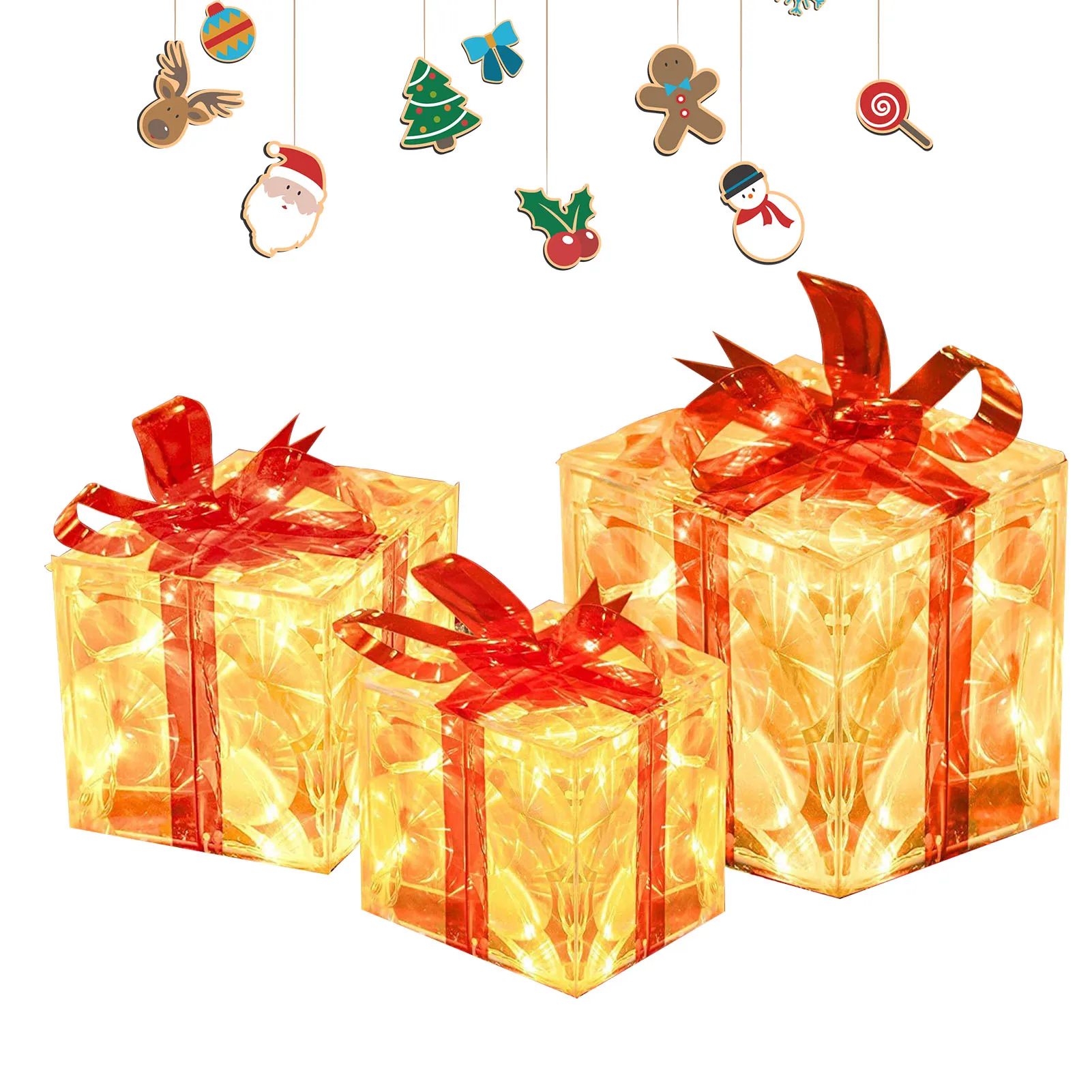 

Christmas Lighted Gift Boxes 3 Pack LED Twinkling Christmas Box Decorations With 2 Light Mode Plug-In LEDs Lighted Christmas