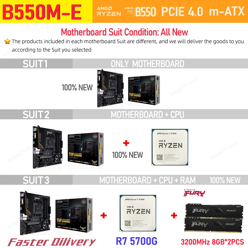 AMD Ryzen 7 5700G R7 комплект процессора ASUS TUF GAMING B550M-E DDR4 ...