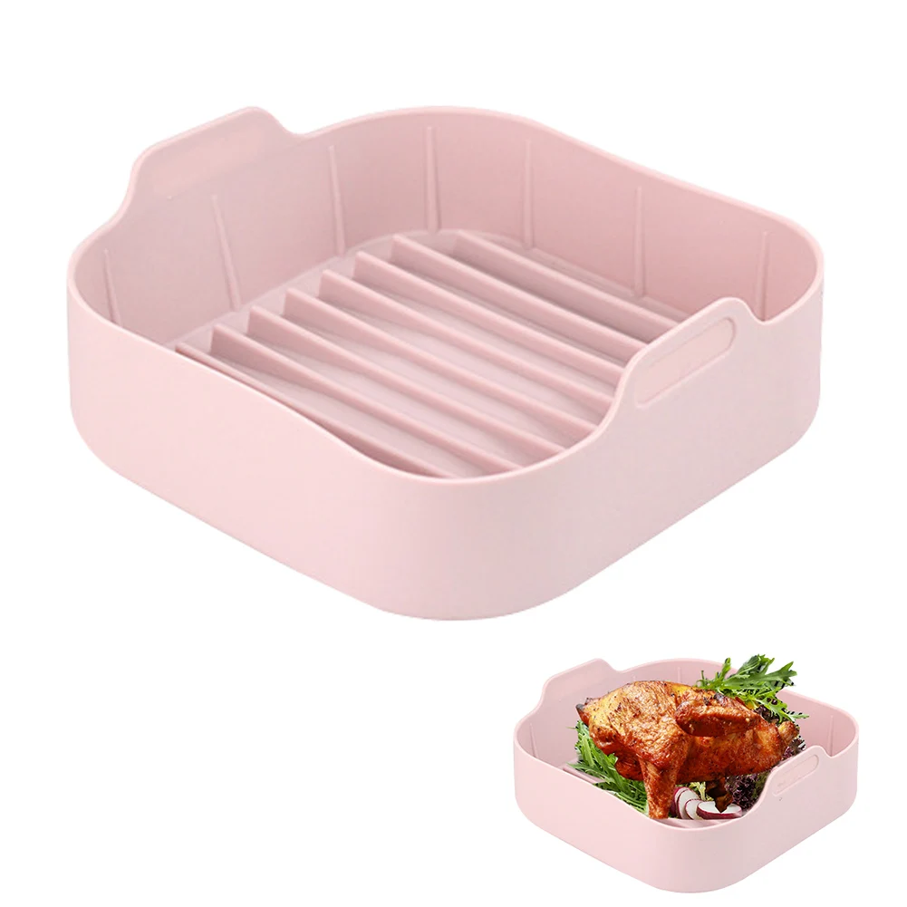 

Square Oven Insert Air Fryer Silicone Pot With Handle Removable Baking Cooking Bowl 8inch Size Replacement Basket Easy Clean