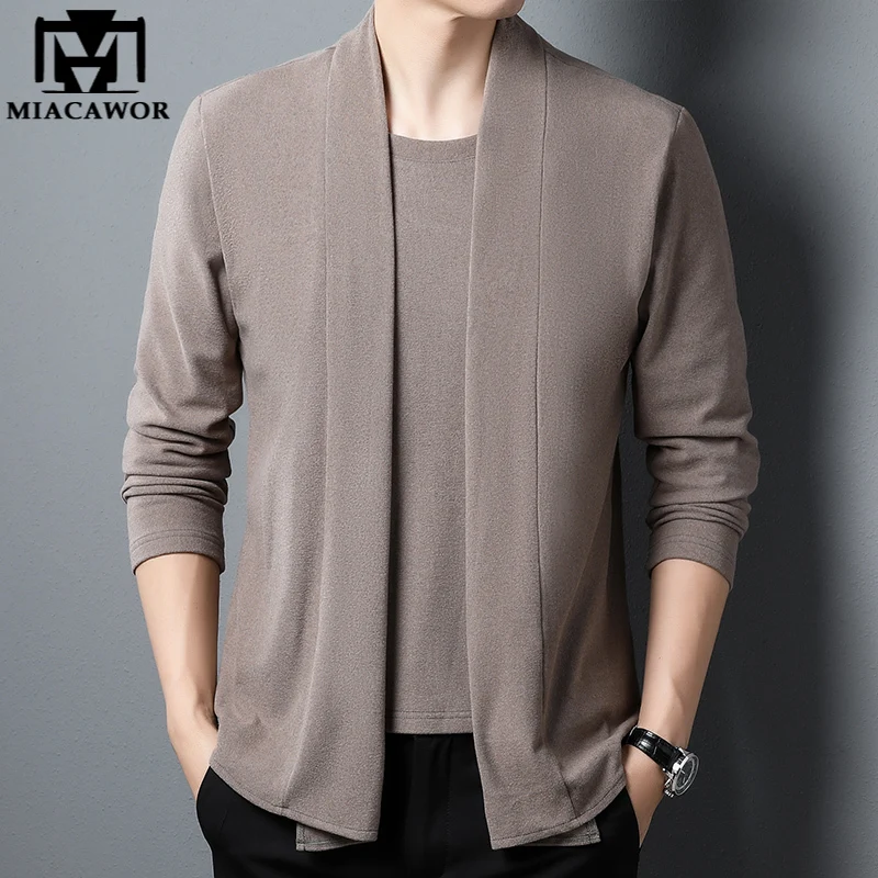 New Autumn Winter Full Sleeve Fake Two Cardigan T shirt Fashion Designer Solid Color Korean Casual Men Clothes Plus Size T1243