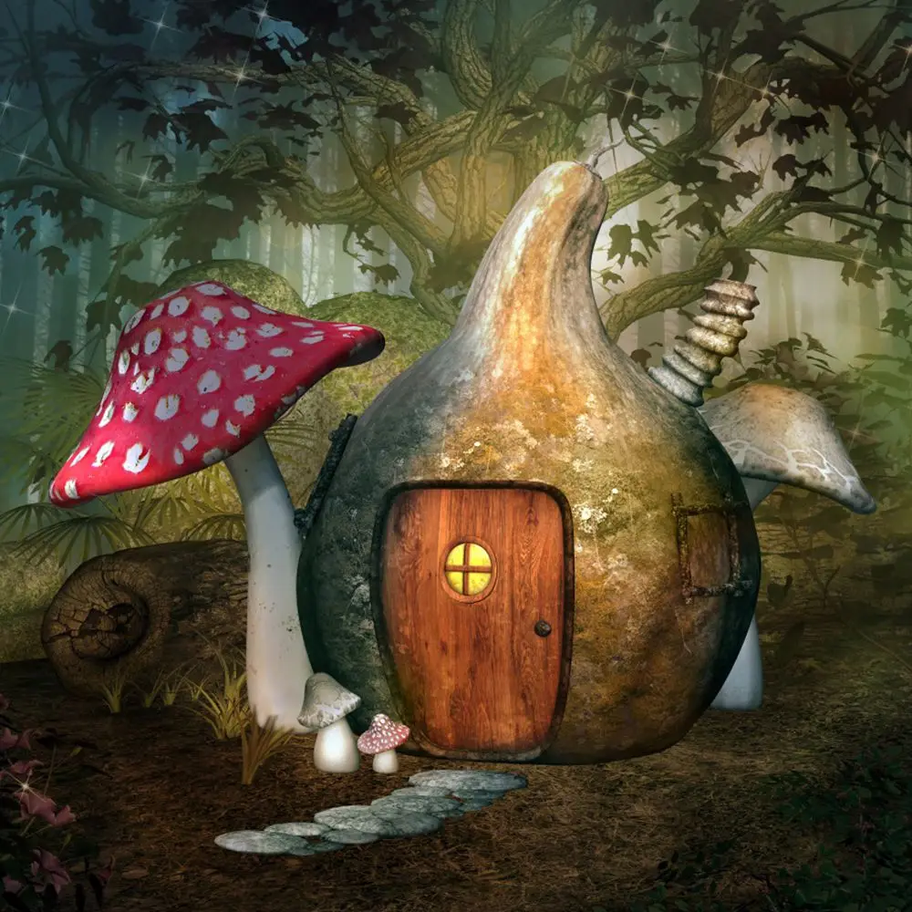 

Girls Fairy Forest Pumpkin Hut Birthday Decoration Photography Backdrops Children Jungle Cabin Party Photographic Backgrounds