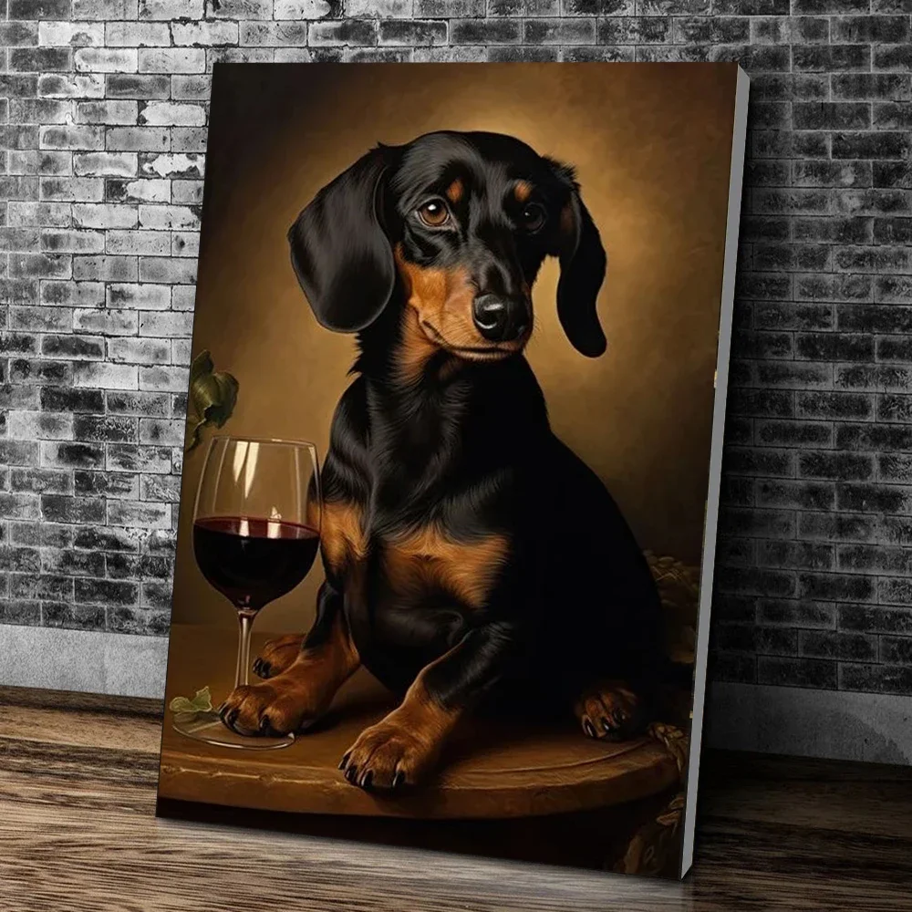 Портреты собак Такса золотой эндодододол шнаузер наслаждаясь вином холст
