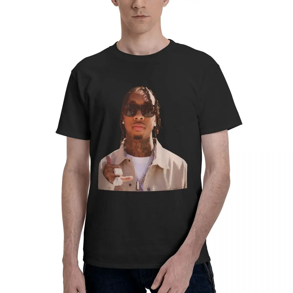

Tyga Funny Rapper Fanart T Shirt blind cover eyes black ray cool Popular T-Shirt Print Cotton Original Tee Shirt Cute Top Tees