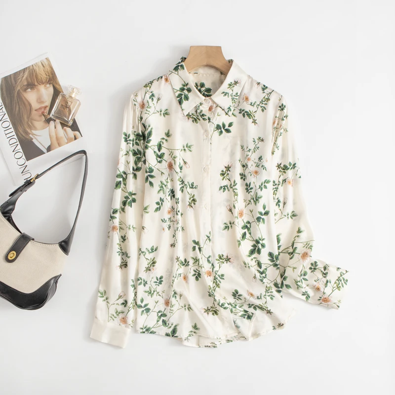 Женская атласная рубашка с длинным рукавом