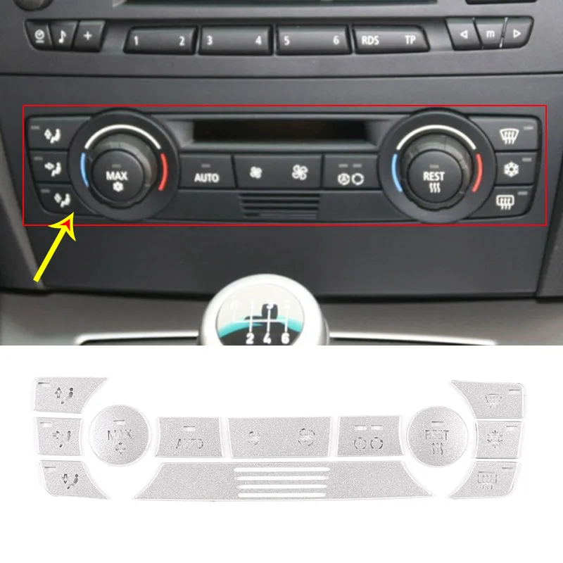 

Для BMW 3 серии E90 E92 2005-2012 Серебристая крышка кнопки кондиционирования воздуха из нержавеющей стали автомобильные наклейки аксессуары для автомобиля
