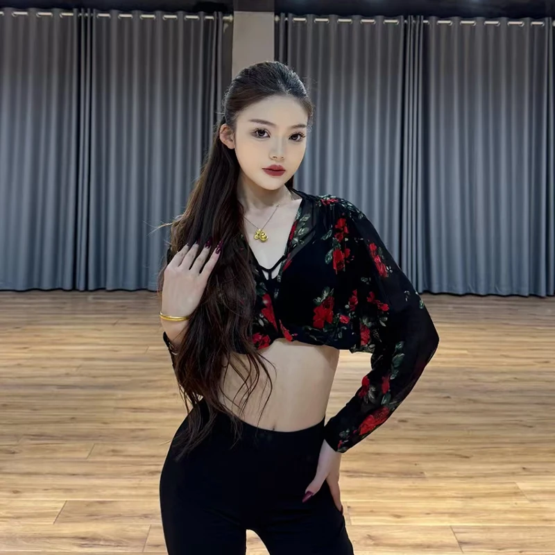 Новый женский летний халат для латинских танцев сетчатая блузка взрослых