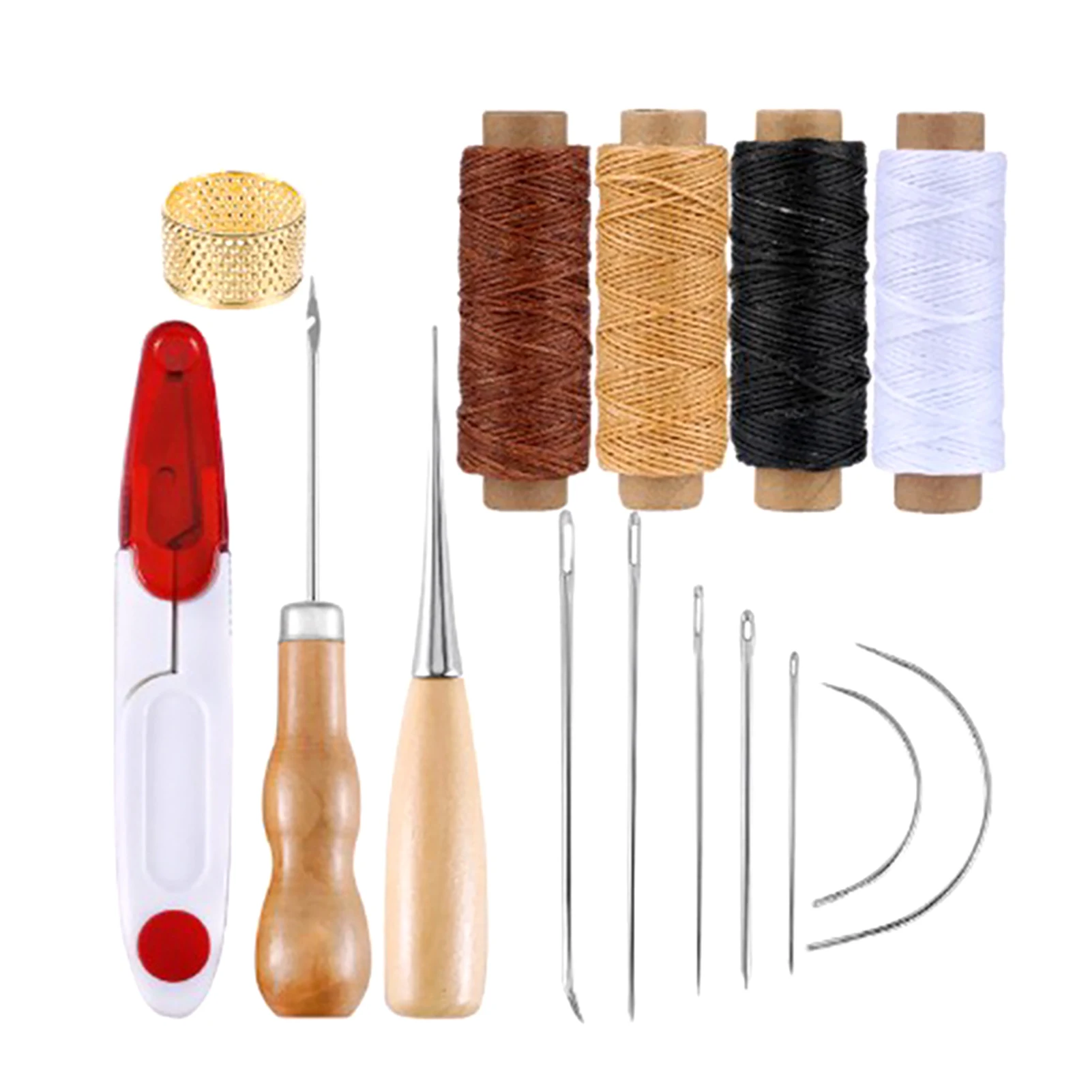 

15pcs Hand Sewing Awl Stitching Punch Waxed Thread Working Leather Craft Tools Kit Beginner DIY Thimble Upholstery Repair