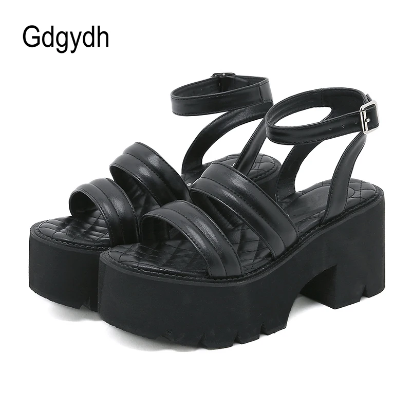 Gdgydh Platform Chunky Heels Womens Sandals Buckle Strap Open Toe Fashion Casual Peep Toe Ladies Punk Sandals Double Band