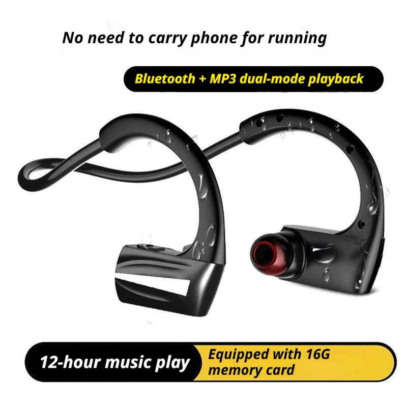 Фото Спортивные беспроводные Bluetooth-наушники Aovox, 16 г, со встроенной памятью, MP3-плеером, интегрированным креплением на ухо, водонепроницаемые, защищенные от пота, для бега №1