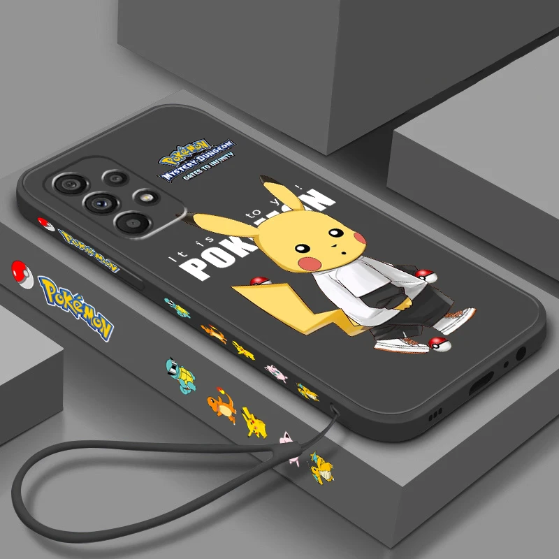 

Pokemon Bulbasaur Pikachu Liquid Left Rope For Samsung A53 A52 S A33 A32 A51 A71 A21S A13 A73 A50 A72 A23 A12 5G Phone Case