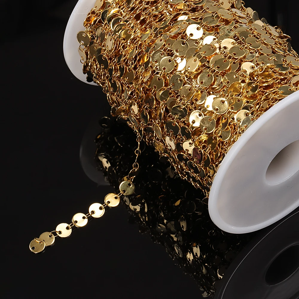 

Цепочка Из Нержавеющей Стали с круглыми блестками, ювелирные изделия «сделай сам» золотого цвета для ожерелья, браслета, 1 метр