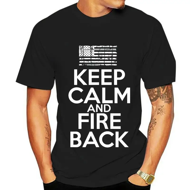 Футболка в стиле милитари с надписью KEEP CALM AND FIRE BACK огнестрельным оружием |