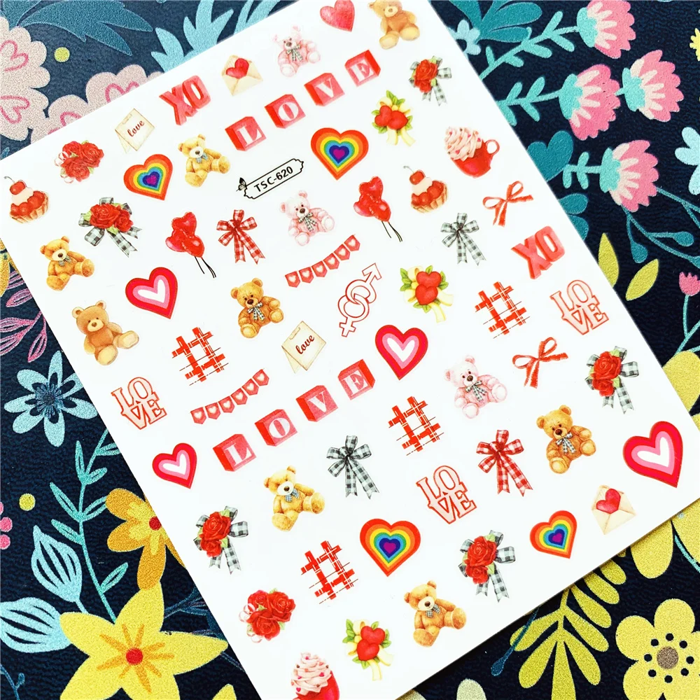 Новейшая серия TSC-620 ко Дню святого Валентина 3d наклейки для дизайна ногтей шаблон