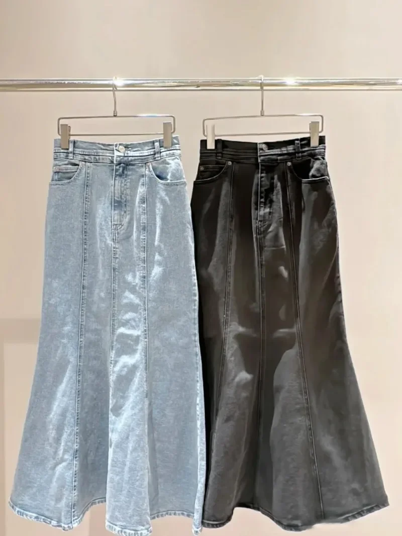 Юбка женская джинсовая средней длины винтажная простая повседневная в японском