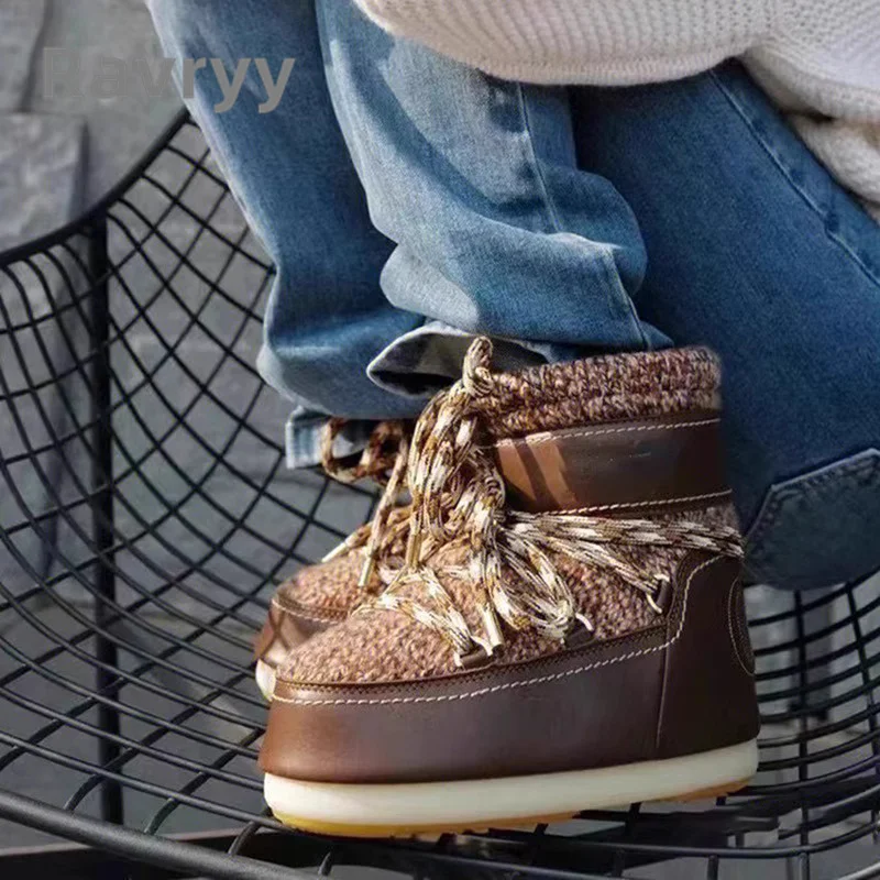 Fashion Strap Mixed Colors Ankle Snow Boots 2023 Winter New Thick Sole Warm Round Head Heightened Versatile Retro Women's Boots