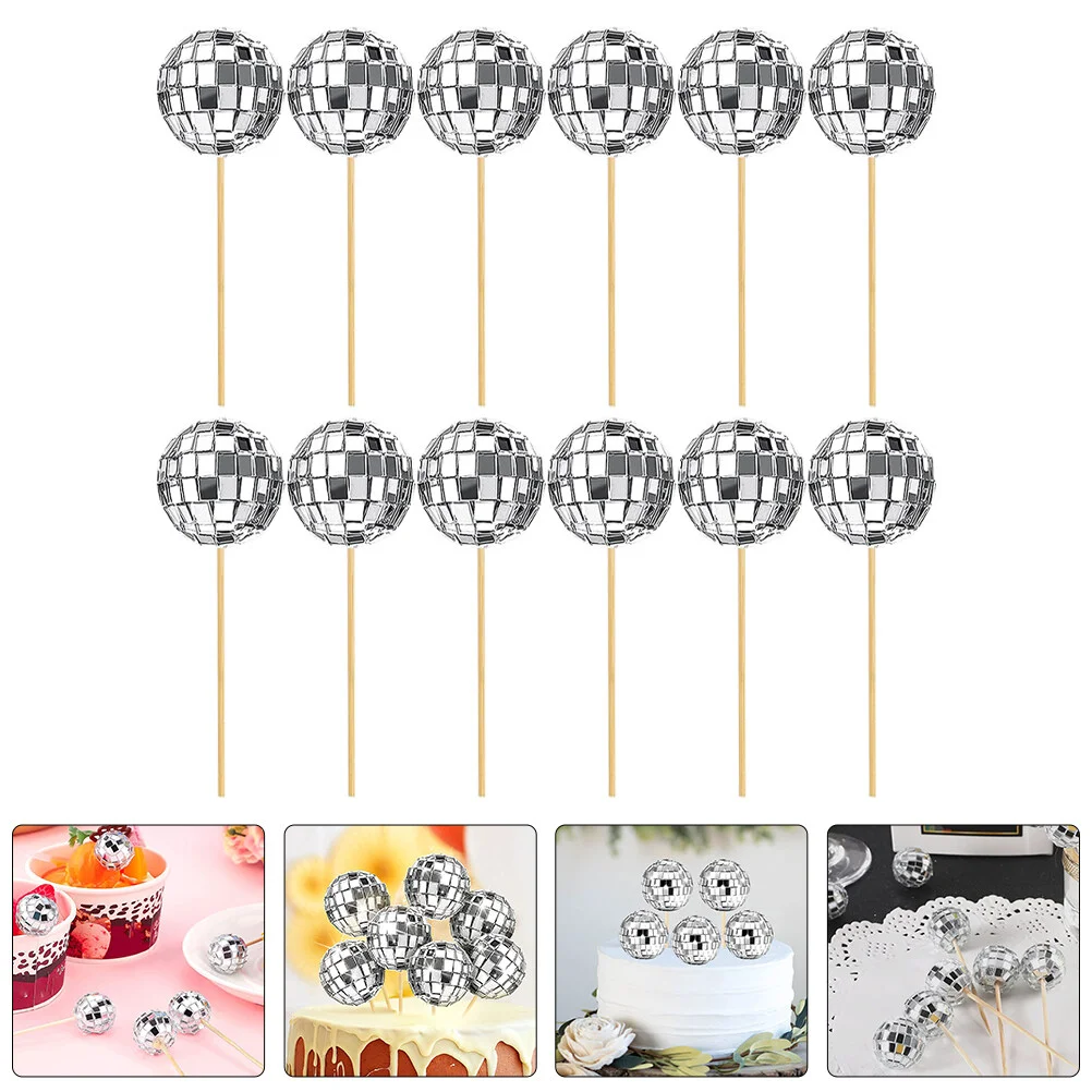 

12 Pcs Props Cake Decorations Wedding Inserts Disco Cupcake Toppers Party Favors Mini Ball Pick Inset Decorate Decorative