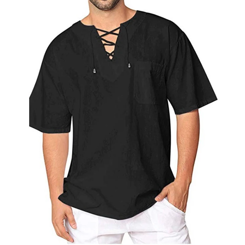 

Summer New Men's Short-sleeved T-shirt Cotton and Linen Casual Men's T-shirt Shirt Beach Tee