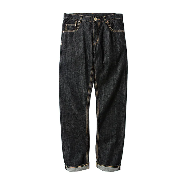 Mid Men's Waist Jeans Straight Pants Vintage Workwear for Male