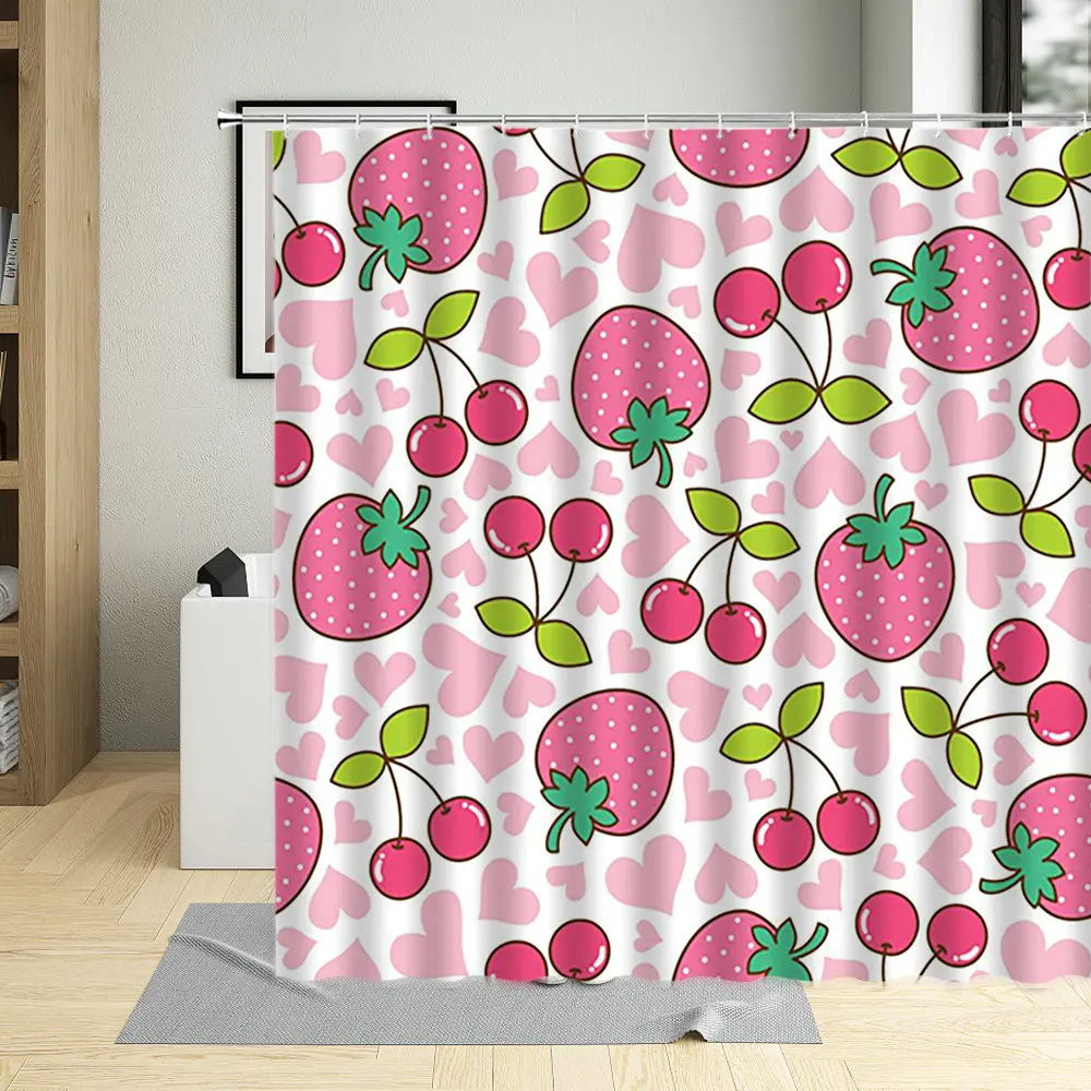 

Cartoons Fruit Strawberry Printing Bathroom Curtains Waterproof with Hooks Shower Curtain Polyester Hanging Curtains Multi Size