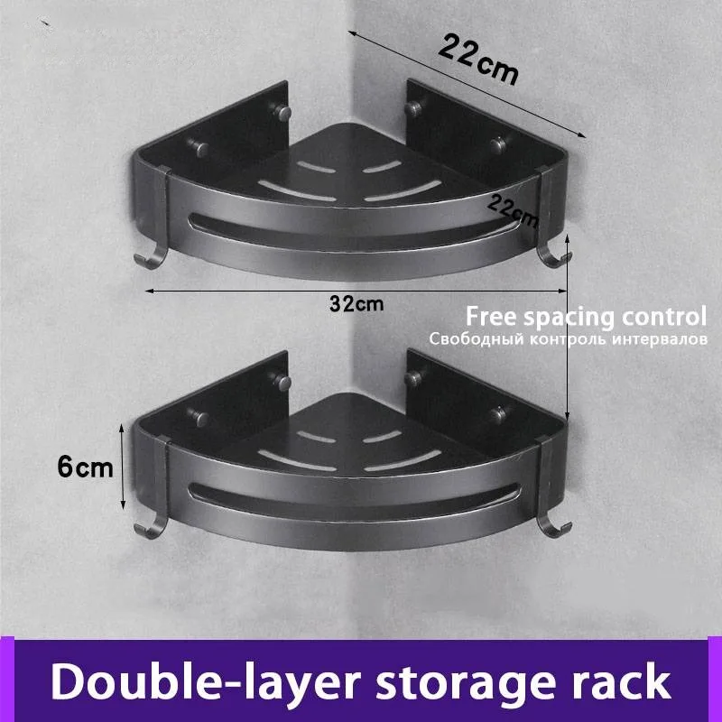 

Двухъярусная угловая полка PDQ черная для ванной