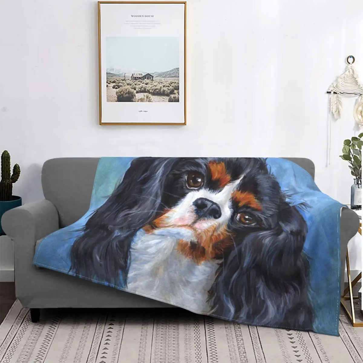 

Throw Blankets for Sofa Office Bed Quilt Fleece Spring Warm Cavalier King Charles Spaniel Blanket Soft Flannel Cartoon Dog