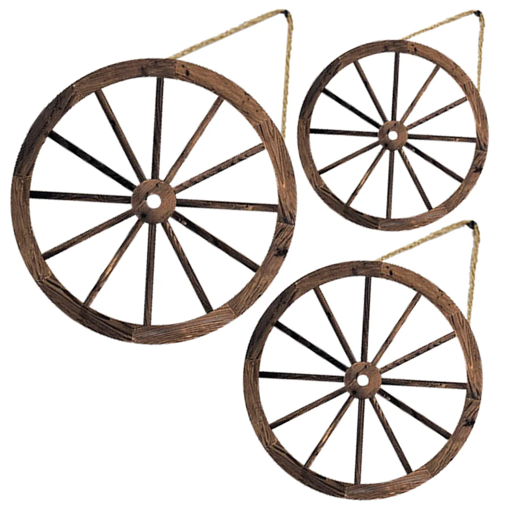 

3pcs Hanging Wood Wheel Decor Wheel Decor Vintage Wall Decoration Wood Wall Cart