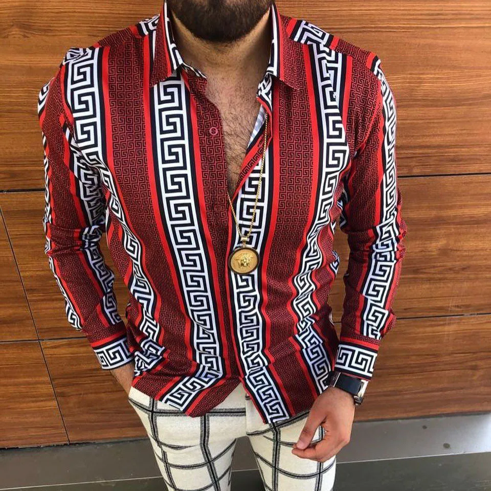 

2022 Luxury Social Men Shirts Turn-down Collar Buttoned Shirt Casual Print Long Sleeve Tops Men's Clothing Streetwear Cardigan