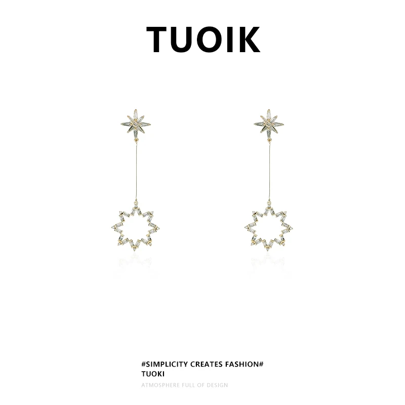 

Длинная подвеска TUOIK, звезда, циркон, стразы, искусственная медь, серебро 925 пробы, игла, роскошный дизайн, женская мода, Подарочная бижутерия