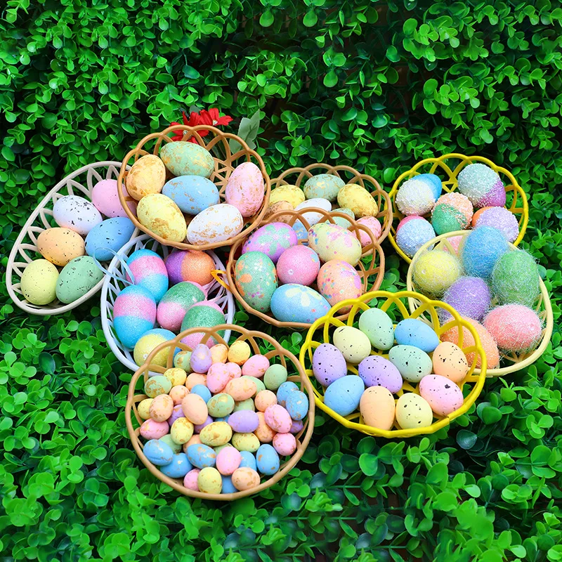 

Happy Easter Party Foam Eggs Basket DIY Decoration 2022 Painted Colorful Pigon Egg Children Gift Favor Tableware Decor for Home