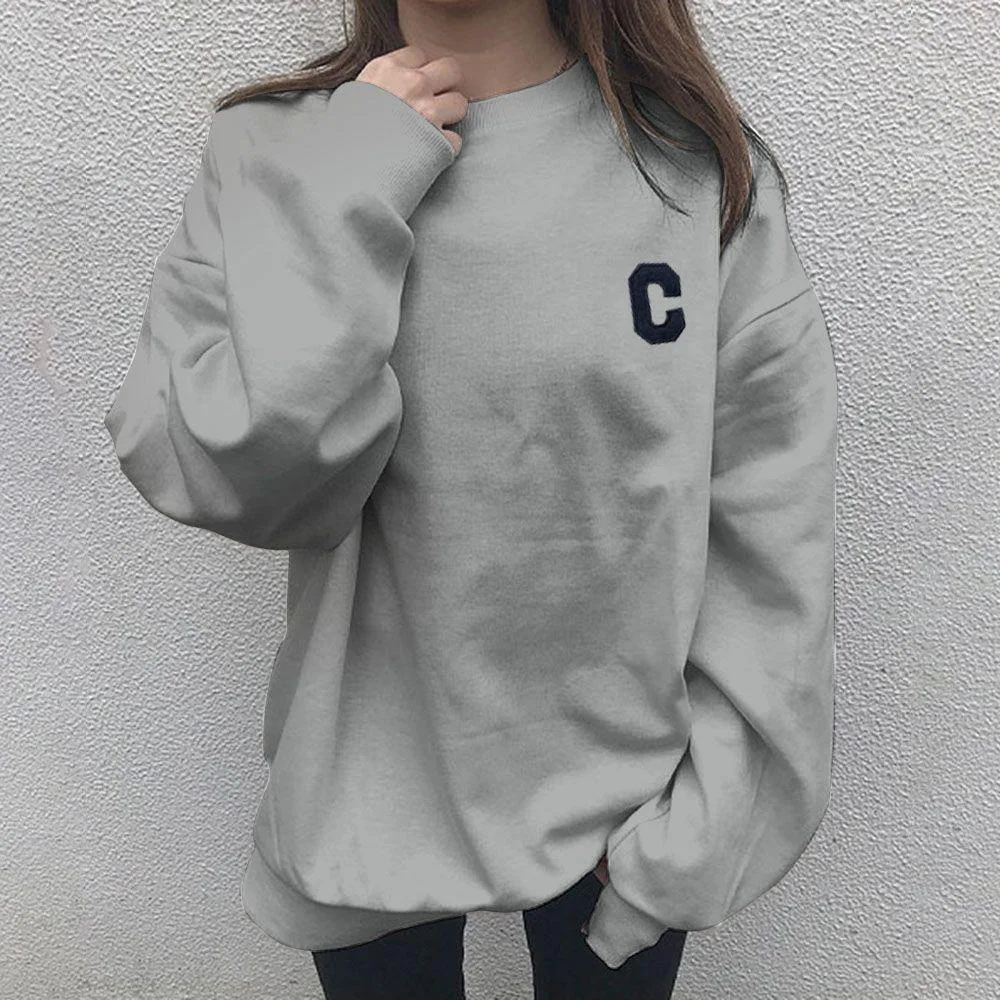 

Women's Hoodies Casual Loose Round Neck Letter Embroidered Sweatshirt Lazy Wind Fashion Japan Korea Spring Autumn Lady Hoodie
