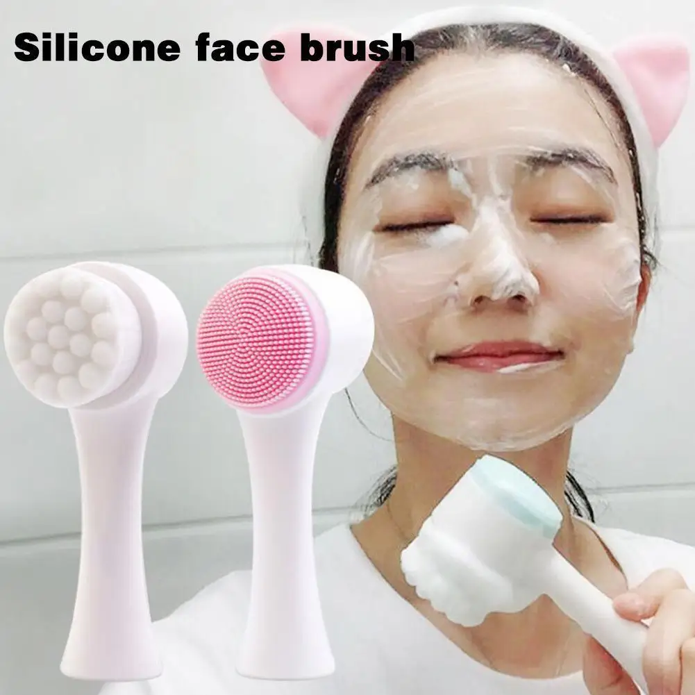 

Face Washing Silicone Facial Brush Manual Face Washing Soft Brush Massage Brush Brush Hair Sided Double Cleaning C5E3
