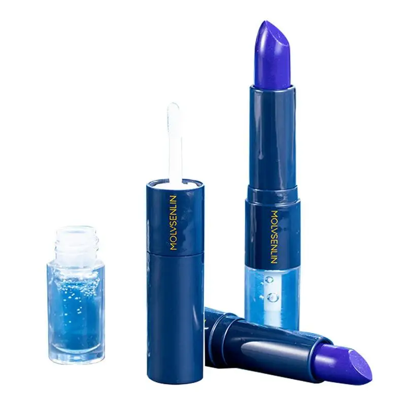 

Blue Lipstick Change Color Waterproof Dual Cup Temperature Changing Lip Stain Gloss Long Lasting Lip Balm Woman Cosmetics For
