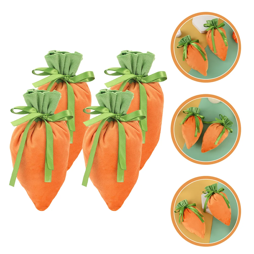 

Easter Carrot Gift Candy Treat Pouches Drawstring Wrapping Fabric Goody Pouch Party Goodie Cookie Holiday Favors Shaped Storage