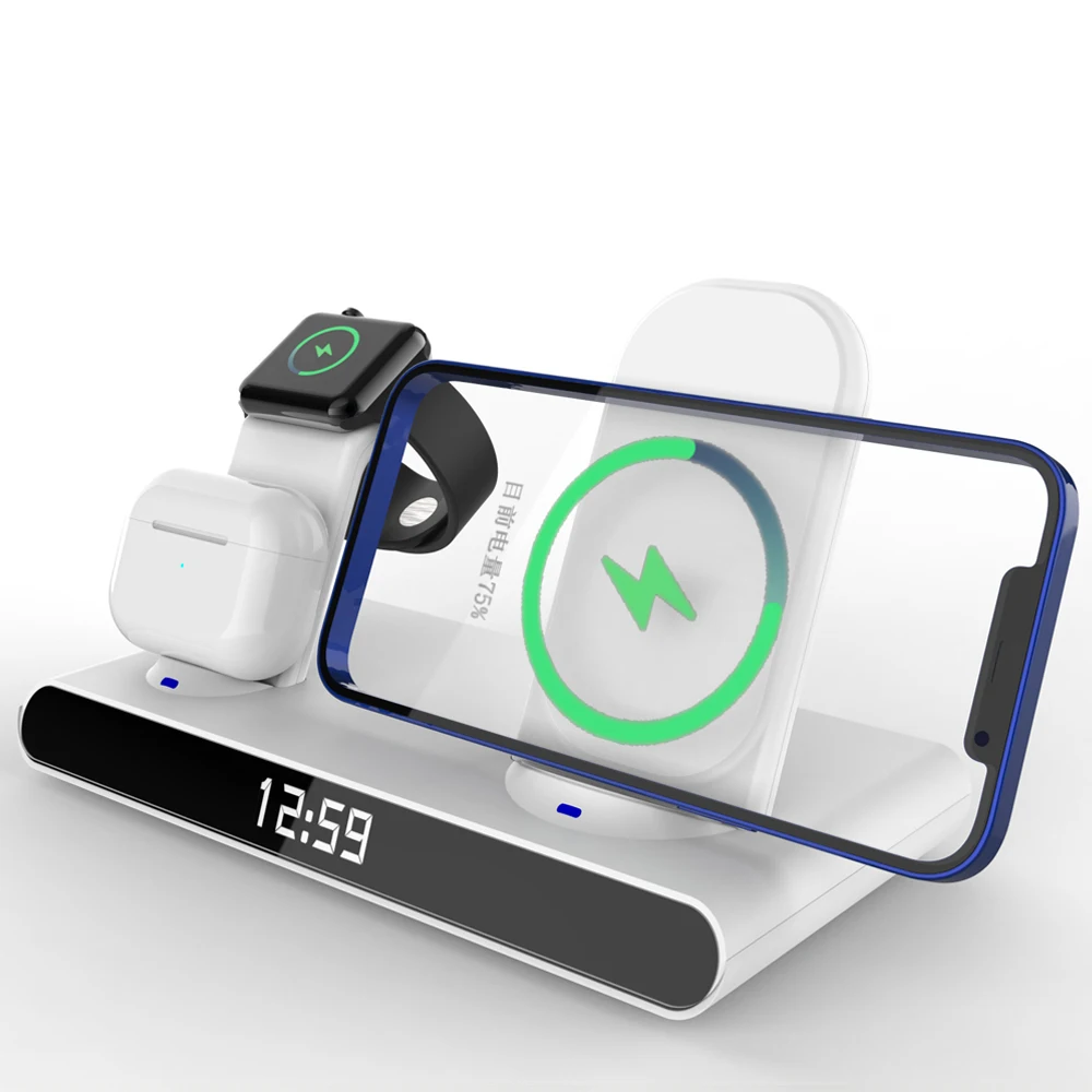 Tanie Bezprzewodowa ładowarka 3 W 1 Dla IPhone 13 12 11 Pro Max IWatch AirPods Qi Szybkie ładowanie Stacja Dokująca Budzik Bezprzewodowe ładowarki
