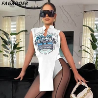 fagadoer sexy women two piece sets summer printed irregular stand collar tshirt and mesh pencil pants outfits fashion streetwear