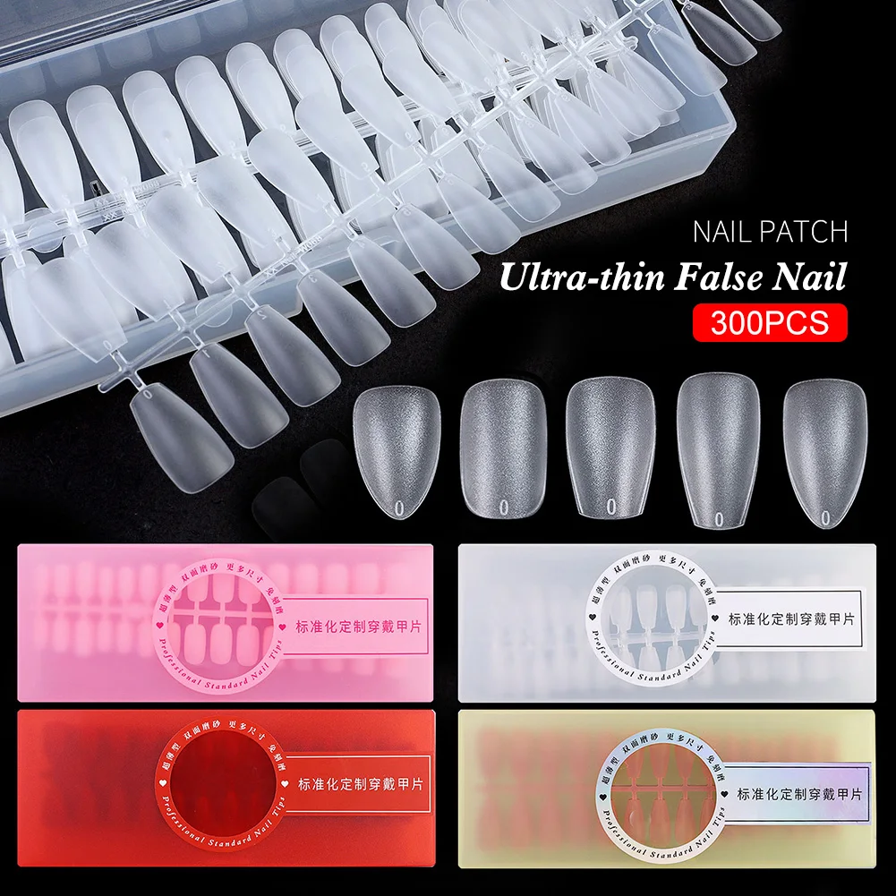 

300PCS Ultra-thin False Nail Tips Full Coverage Frosted False Nails Acrylic Extension Fake Nail Tips Manicure Nail Art Tool