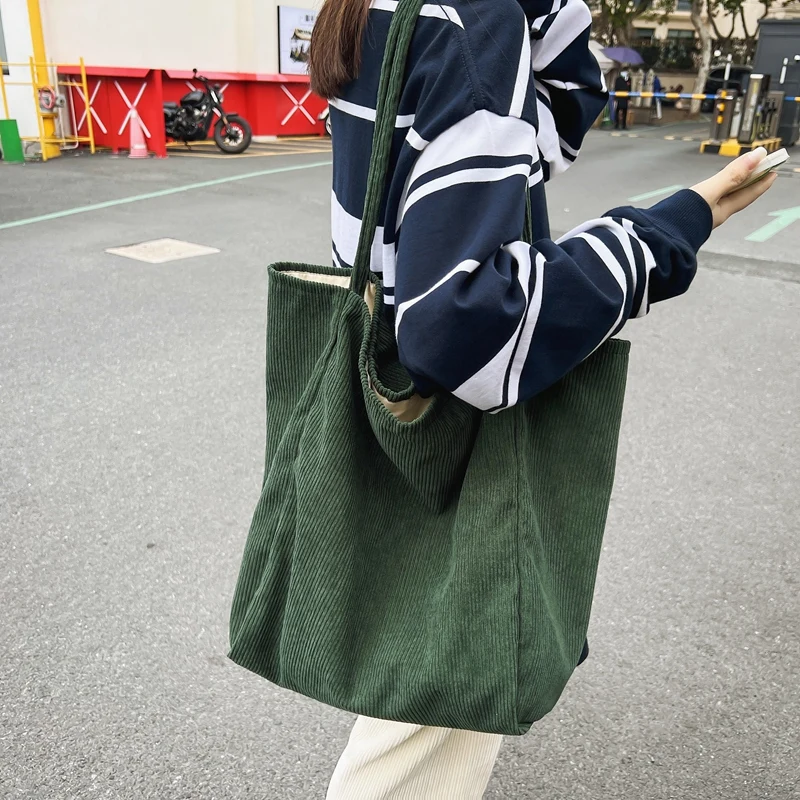 

Corduroy Bag Handbags for Women Shoulder Bags Female Soft Environmental Storage Reusable Girls Small and Large Shopper Totes Bag