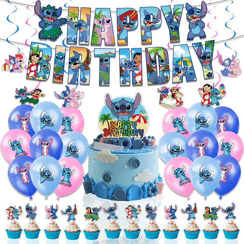 

1set Lilo Stitch Theme Party Decoration Children Birthday Supplies Latex Balloon Banner Anniversary DIY Baby Shower Scene Layout