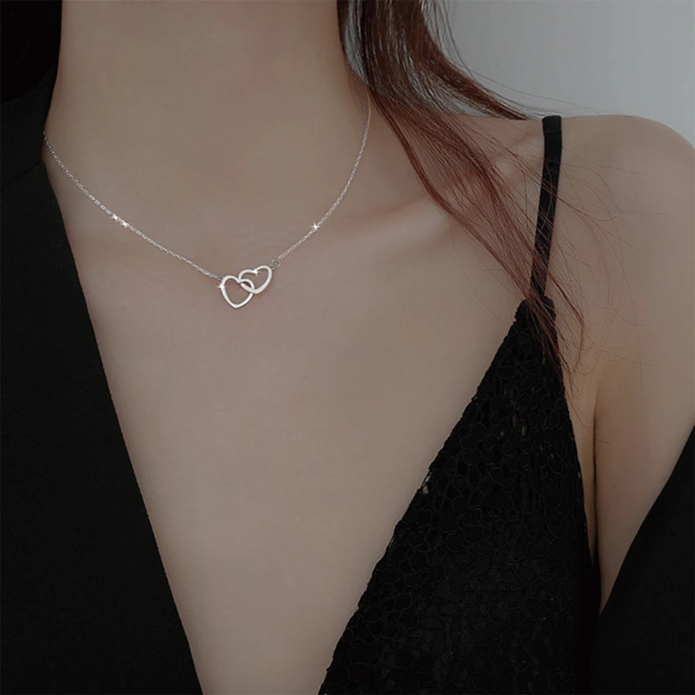 

Fashion Necklace Peach Heart Double Heart Ring Interlocking Small Love Necklace Ladies Romantic Gift Jewelry for Girl